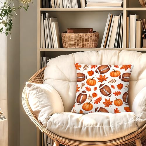 Rustic Fall Maple Leaf Football Pumpkin Throw Pillow Covers 18x18 - color: Pumpkin-4