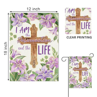 Christian Easter I Am The Resurrection and The Life Decorative - color: Easter Flower Cross