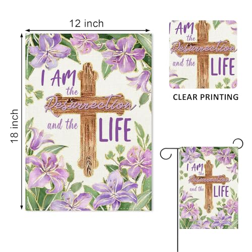 Christian Easter I Am The Resurrection and The Life Decorative - color: Easter Flower Cross