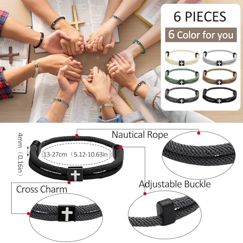 Landical 6 Pcs Cross Bracelet Men Adjustable Braided Rope - color: Fresh color