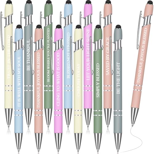 Zonon 12 Pcs Inspirational Pens, Motivational Ballpoint Pen Gifts for Women - color: Morandi, style: Bible Style