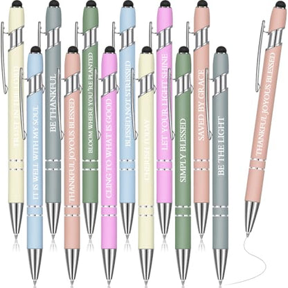 Zonon 12 Pcs Inspirational Pens, Motivational Ballpoint Pen Gifts for Women - color: Morandi, style: Bible Style