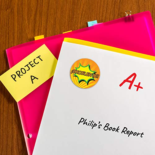 SBLABELS Spanish Reward Stickers / 500 Espanol Teacher Classroom Reward Stickers / 8 Alternating Superhero Comic Designs / 1.5" Student Praise Sticker - color: Spanish Superhero