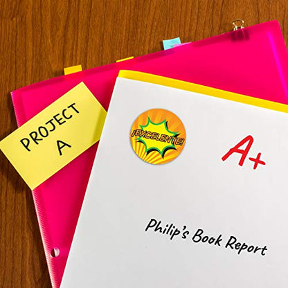 SBLABELS Spanish Reward Stickers / 500 Espanol Teacher Classroom Reward Stickers / 8 Alternating Superhero Comic Designs / 1.5" Student Praise Sticker - color: Spanish Superhero