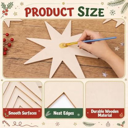 24 Pcs 12" Bethlehem Star Wooden Cutout Christmas Large Unfinished Craft - style: Bethlehem Star