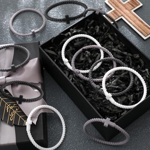 Soaoo 24/60 Pcs Jesus Bracelets Cross Silicone Bracelet Braided Stackable Rubber Wristband Silicone Jewelry Gift for Women Men - color: Grey, size: Cross