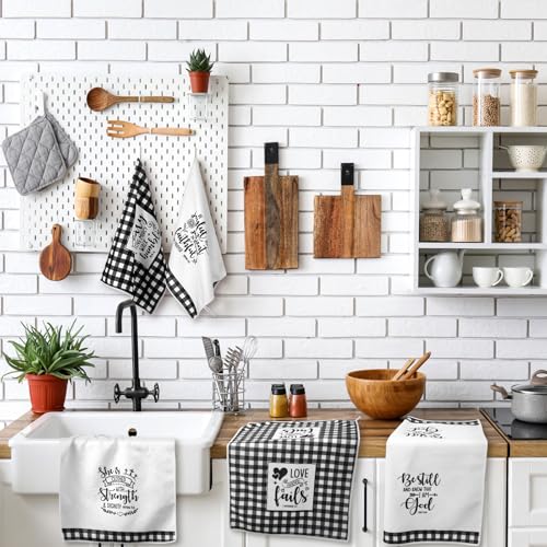 Hahafelt 8 Pcs Bible Verse Kitchen Towels Religious, Buffalo Plaid - style: Christian