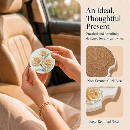 Floral Car Coasters Set of 2, Glitter Wildflowers Car Accessories, 09 - color: Glitter Wildflowers