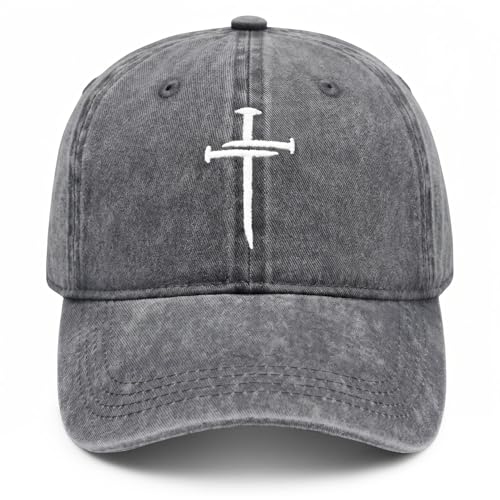 Christian Gifts for Men Women, Religious Cross Logo Embroidered Low Profile Unisex Dad Hat - color: Grey