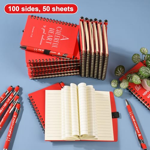 INSADA Christian Prayer Journal Spiral Red Notebooks Bulk with Pens- Small Lined Notepads (4.13”x5.43”) - Christian Gifts for women, Church Members & Bible Study Groups (30 Sets Red) - color: red
