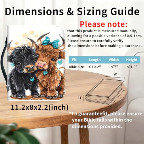 Bible Cover for Women Large PU Leather Zippered Bible Case with Handle and Cute Cow Design, Christian Bible Cover for Girls & Women, Cover Fits Standard 9.5"x7.5"x2.3" Bible - color: Cute Cow