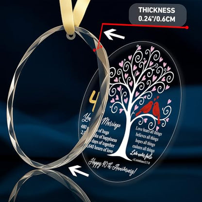 40th Wedding Anniversary Glass Ornament – Love Tree & Birds with Bible Verse – Christian 40 Year Marriage Keepsake Gift for Parents, Couples, Wife, Husband – Elegant Hanging Decoration