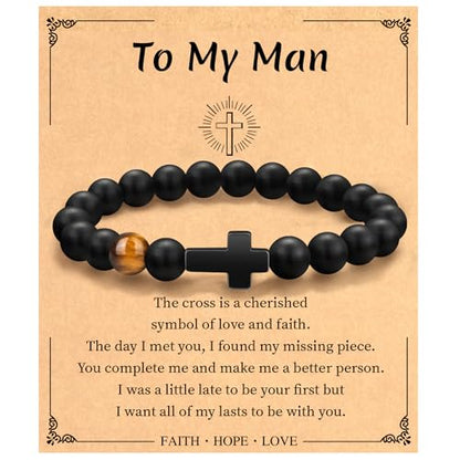 Christian Grandparents-Day Gifts for Men, Religious Cross Bracelet for Him - style: To My Man - Black