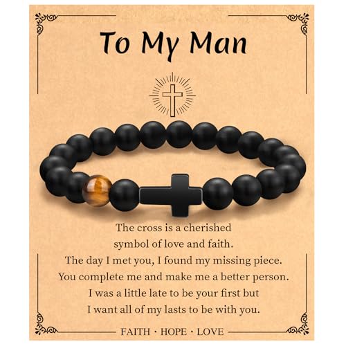 Christian Grandparents-Day Gifts for Men, Religious Cross Bracelet for Him - style: To My Man - Black