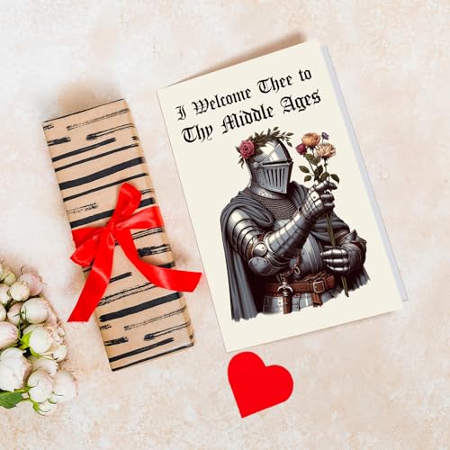 Chenive Funny Medieval Birthday Card for Men Women, Renaissance Getting Old Birthday Card for Him Her, 40th Bday Cards, 50th Bday Cards, I Welcome Thee To Thy Middle Ages - color: Medieval Birthday