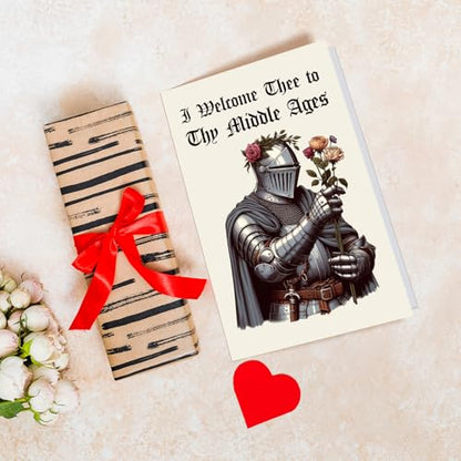 Chenive Funny Medieval Birthday Card for Men Women, Renaissance Getting Old Birthday Card for Him Her, 40th Bday Cards, 50th Bday Cards, I Welcome Thee To Thy Middle Ages - color: Medieval Birthday