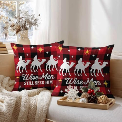 HOMETITUTE Set of 2 Christmas Wise Men Throw Pillow Covers 18x18 Inch - color: Christmas Throw Pillow Covers #06