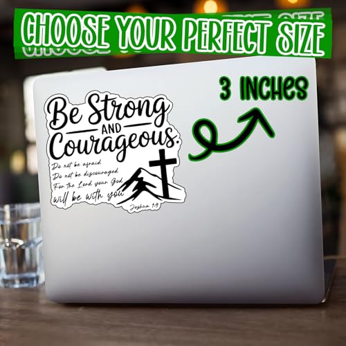 3Pcs Be Strong and Courageous Joshua 1:9 Bible Verse Stickers Christian Vinyl Sticker for Bible Journaling Jesus Faith Waterproof Sticker Water Bottle Laptop Phone Case Tumbler Mini Verse Decals 3x2.8