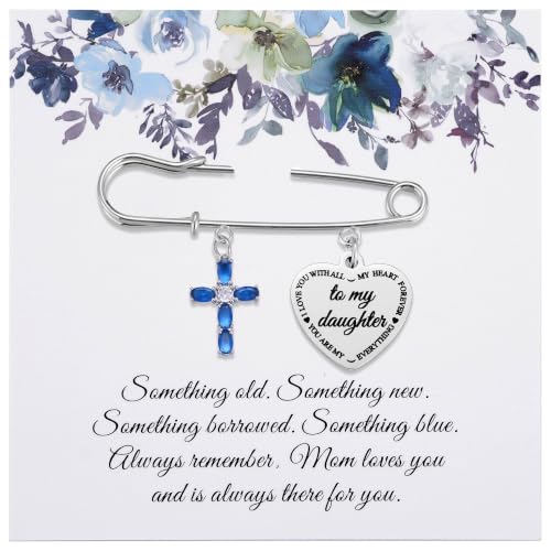 Ralukiia Something Blue Gifts for Bride, Blue Cross Bridal Bouquet Charm Pin with Pearl, Christian Wedding Keepsake, Bridal Shower Gift, Wedding Day Accessory for Daughter Bride - color: From Mom