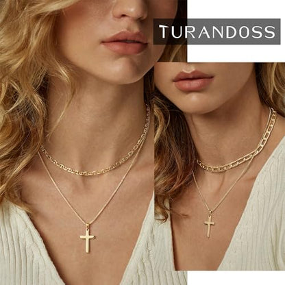 Turandoss Layered Cross Necklaces Stack for Women Girls, Christian Gift - color: Cross-Paperclip