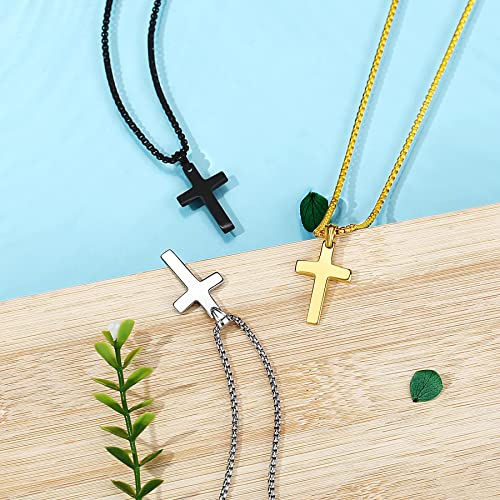 REVEMCN Christian Black Gold Silver Cross Necklace for Boys & Men, 16-22" - color: Black - cambered cross pendant, size: 22 inches