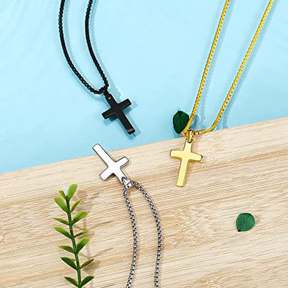 REVEMCN Christian Black Gold Silver Cross Necklace for Boys & Men, 16-22" - color: Black - cambered cross pendant, size: 22 inches