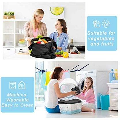 Large Reusable Bags Shopping Washable Foldable 6 Pack Grocery Bags Heavy Duty Lightweight Folding Gift Tote Bags Durable Polyester Black - color: Black