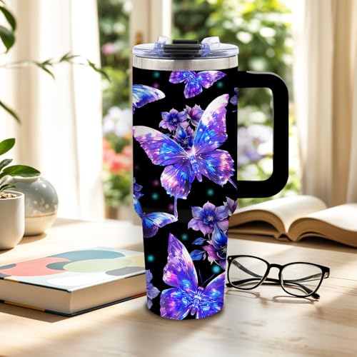 DUUV Purple Butterfly Tumbler 40oz, Insulated Christian Gift for Women - color: Black Crystal Butterfly