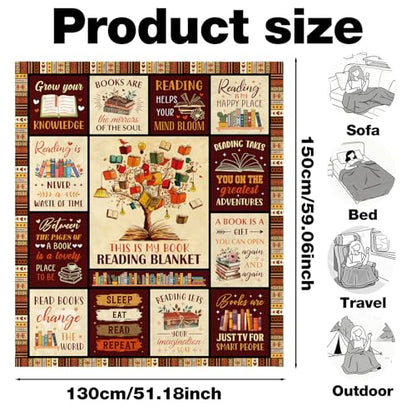 Book Lovers Gifts Blanket, Book Reading Throw Blanket, Librarian Bookish Books Club Gift for Women Readers Bookworms Birthday Graduation Present Ideas Soft Flannel Blankets 50'' x 60'' - color: Brown-book Reading