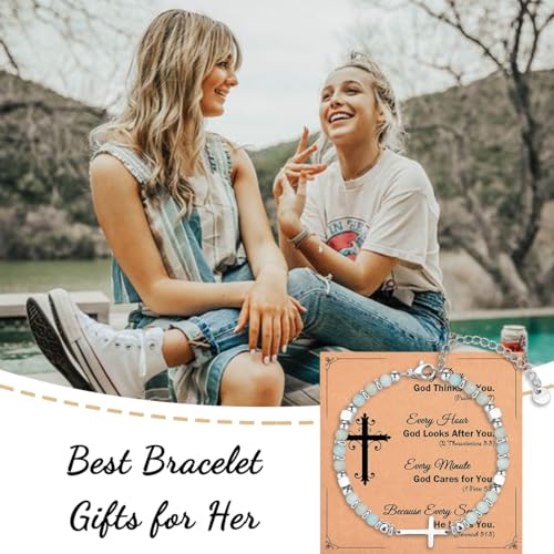 Religious Cross Bracelet for Women Girls, Christian Gifts - color: Every day God thinks of you