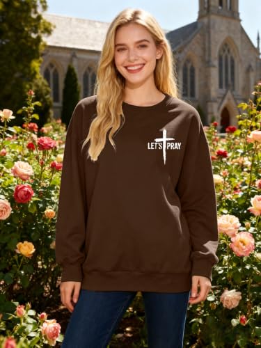 Christian Sweatshirts for Women Jesus Cross Casual Pullover - color: Brown, size: Small