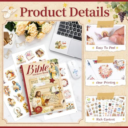 650Pcs+ Bible Sticker Book 48 Sheets Christian Jesus Sticker for journaling