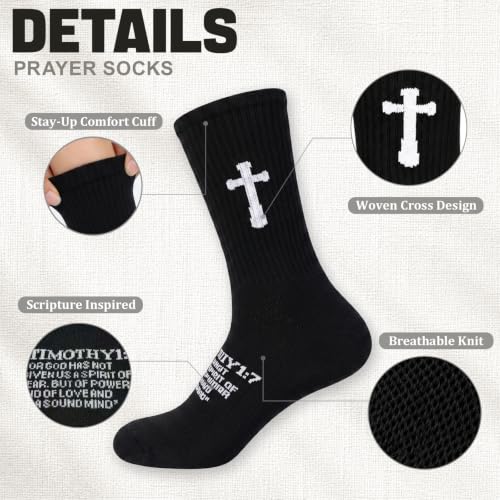 3 Pairs Unisex Cross Socks,Gifts for Christian: Easter Christmas - color: 2 Timothy 1:7 - Black
