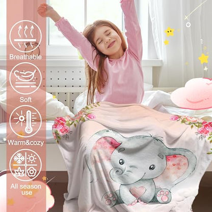 Personalized Baby Elephant Blanket for Girls with Name - color: Orange Elephant