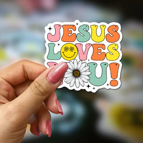 Jesus Stickers 3Pcs God Decals Vinyl Waterproof Journaling Aesthetic Christian Faith Jesus Stickers for Water Bottles, Phone Laptop (Jesus Loves You) - color: Jesus Loves You