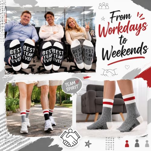 Glitopper 12 Pairs Best Team Ever Gift Socks Bulk - color: Grey, Black, style: Team