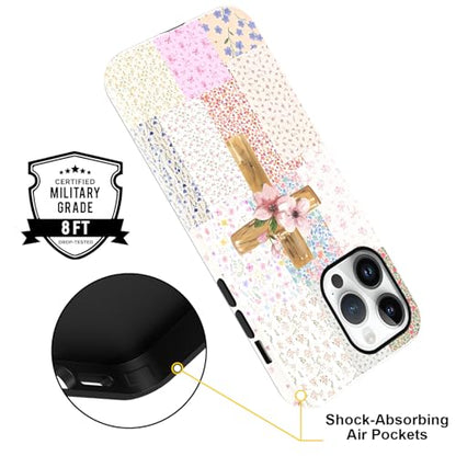 for iPhone 14 Pro 6.1'' Pink Flower Cross Christian Phone Case - color: Pink Flower Cross, size: iPhone 14 Pro