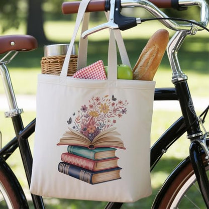 Book Lovers Gifts Canvas Tote Bag Tote Bag for Women Reusable Shoulder Bags for Grocery Beach Work - color: White