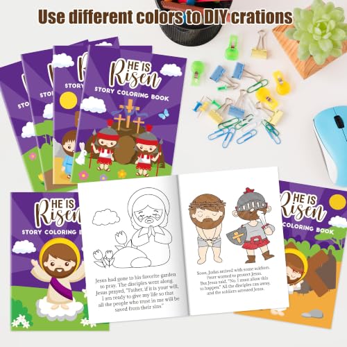 Bulk He is Risen Coloring Books,24Pcs Easter Story Drawing Booklet for Kids - style: Easter