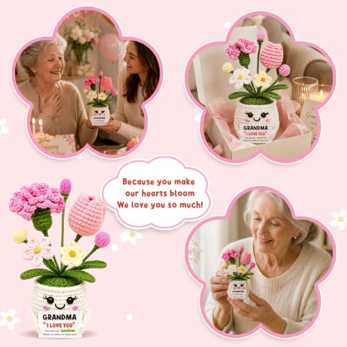 Positive Crochet Flower Gifts for Grandma I Love You Grandma Birthday Gifts - color: Grandma