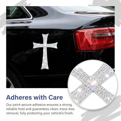 6PCS Rhinestone Cross Car Decals, Sparkly Waterproof Religious Christian Faith Sticker with Self-Adhesive, Crystal Bling Decoration for Car Window Bumper Laptop Motorcycle Helmet