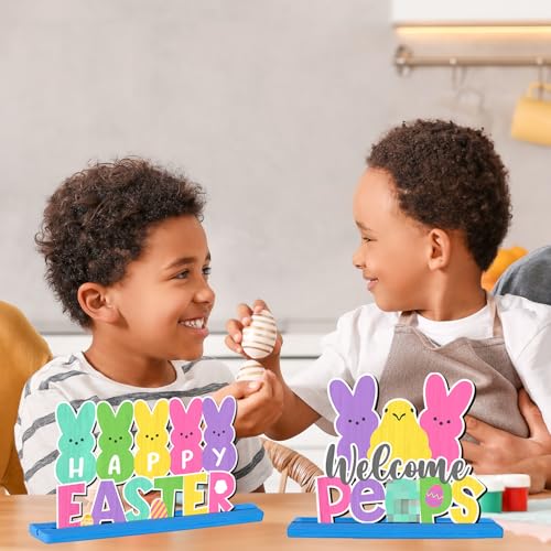3Pcs Happy Easter Table Sign Decoration Wooden Bunny Bunny Tabletop Centerpiece Chillin with My Bunny Easter Table Topper Spring Party Bunny Sign for Home Office Easter Holiday Party Table Supplies