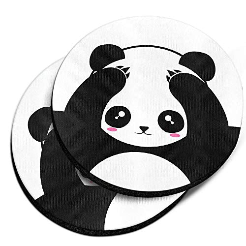 , Panda Bear Black White Style Design Absorbent ROUND Fabric Felt Neoprene Car Coasters for Drinks, 2pcs Set - color: Panda Bear Black White Style