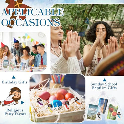 Bememo 50 Sets Christian Gifts Bulk Bible Verse Cards Include Little Jesus Figures Prayer Cards and Organza Bags for Religious Party Favors Sunday Baptism Gifts(Landscape Style,Classic) - color: Classic, style: Landscape Style