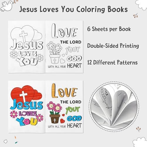 Dvbonike 48Pcs Jesus Loves You Coloring Books Religious DIY Color-in Pages - color: C-Jesus Loves You (48Pcs)