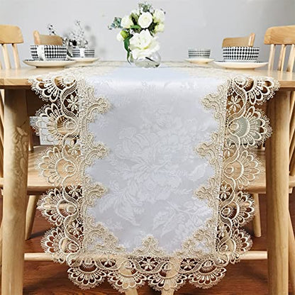 Lace Tablecloth Rectangle Fabric Washable Beige 16x35inch - color: H17191-beige-1, size: 16*35
