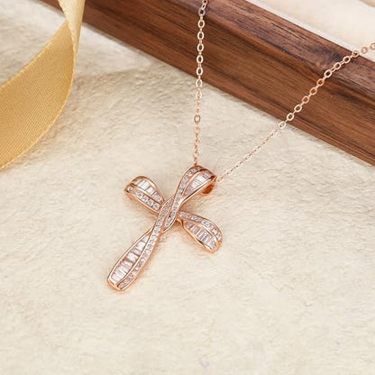 EVER FAITH S925 Silver Princess Cut CZ Infinity Twisted Cross Necklace - color: Rose Gold