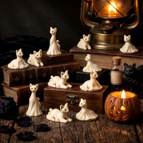 Soulchen 50 Pcs Halloween Mini Resin Figures Bulk Resin Ghost Cat Figures - style: Ghost Cat