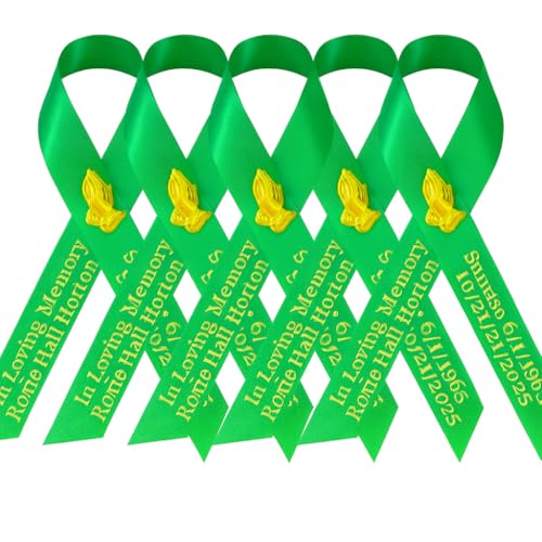 Personalized Memorial Service Funeral Ribbon Pins 20 Cross Religious Celebration of Life Custom Made Awareness Remembrance Anniversary Death Cross Sympathy Name Angel - color: Green
