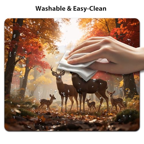 Whitetail Deer Family Autumn Forest Mouse Pad, Hunting Season Desk Mat - color: Custom Designs Art 041
